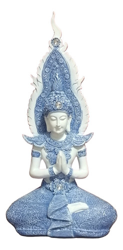 Adorno Figura Buda Reina Gold Azul Blanco 30cm De Altura.