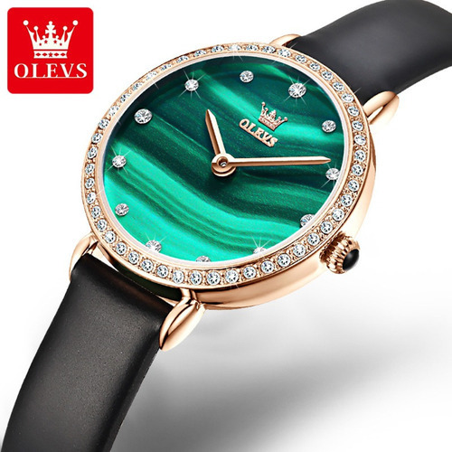 Reloj De Cuarzo Impermeable Olevs Diamond Leather Color De La Correa Negro