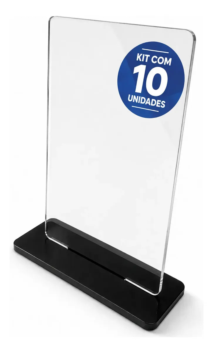Kit 10 Placas Troféu Ps Cristal 2mm 10x15cm C/base Preta