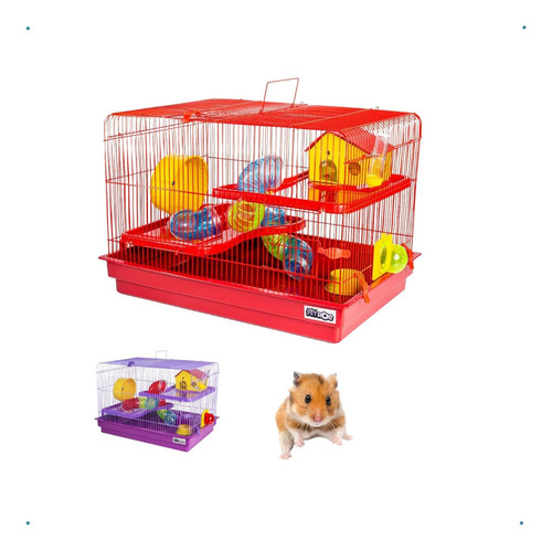 Gaiola Aramada Para Hamster Com Casinha Tubos Bebedouro Cor Vermelho