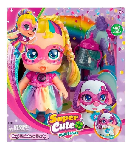 Super Cute Rainbow Party Muñeca Grande Regi + Mascota Sc041r