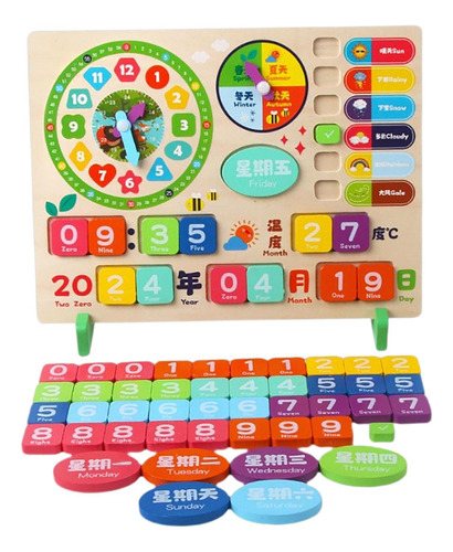 Reloj Calendario De Madera, Montessori, Juguete De
