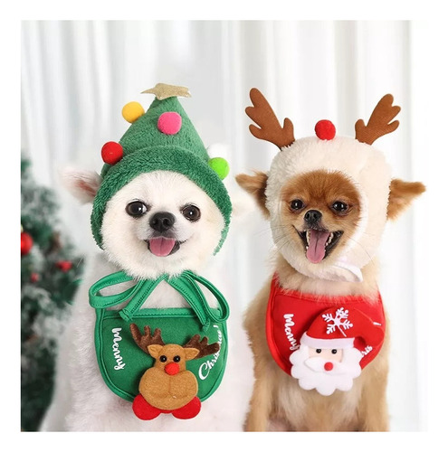 Disfraz Navideño Con Gorro Para Mascotas Y Babero 2024