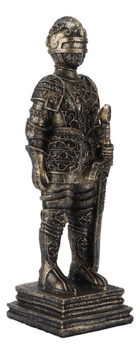 Estatua De Gárgola Caballero Acabado Plateado Resina Fundida