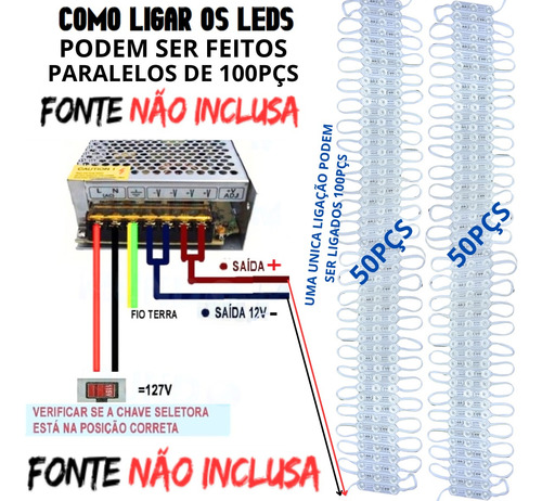 2500pçs Módulo Led Interone 2w 3-leds 12v Ip68 Branco Quente