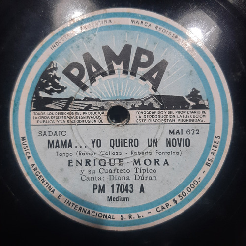 Pasta Enrique Mora Cuarteto Tipico Diana Duran Pampa C545