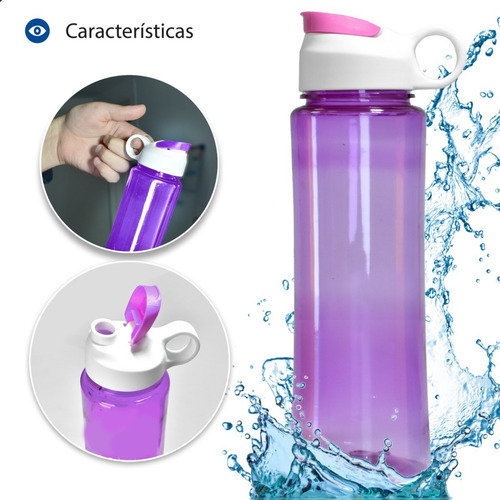 Imagen 2 de 6 de Botella Deportiva Plastica Con Asa Agua Sport Tapa Flip