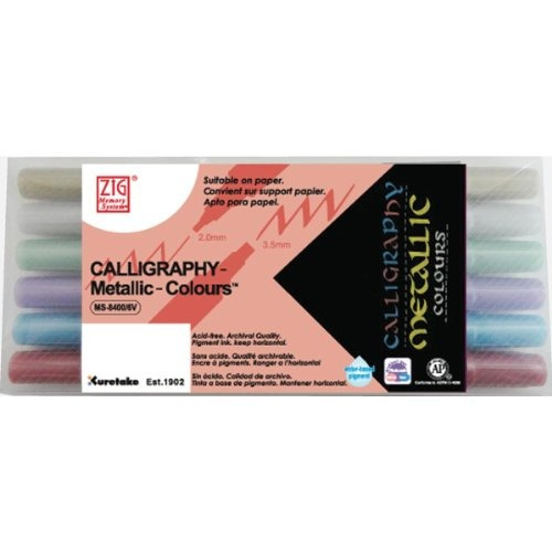 Zig Memory System Caligrafía Metallic Dual Tip Marker, Paque