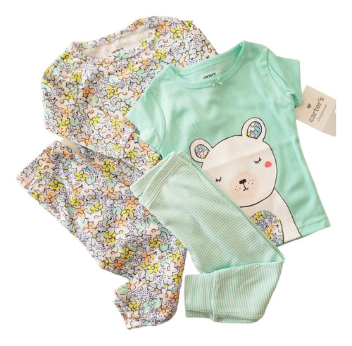 Pack De Pijamas Carters Beba 9 Meses Oso Flores 