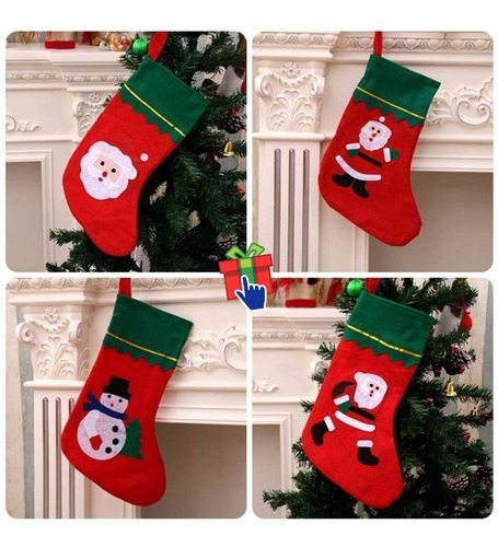 Imagen 4 de 6 de Set X 6 Bota Navideña Grande Bolsa Calcetín Colgar Navidad