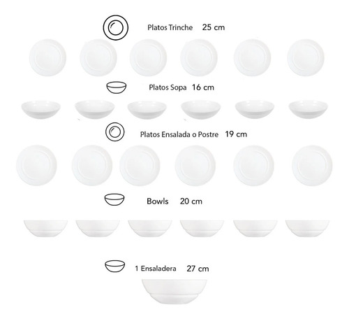 Imagen 6 de 7 de Vajilla + Bowl Ensaladera Everyday Luminarc 6 Personas 25pz