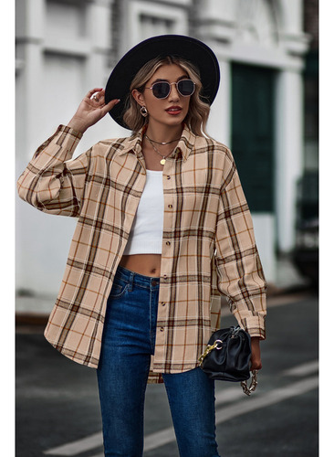 Camisa Holgada De Cuadros Casual Para Mujer Otoño E Invierno