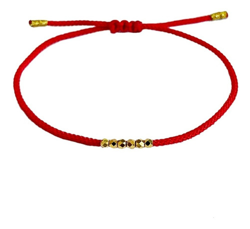 Pulsera Hilo Rojo 6 Pelotitas Diamantadas Oro 18k