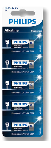 05 Pilhas Baterias Philips 23A 12v A23 Alcalina 1 Cartela