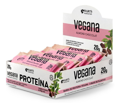 Barra De Proteína Vegana Almond Chocolat Harts 70g Cx 12 Un