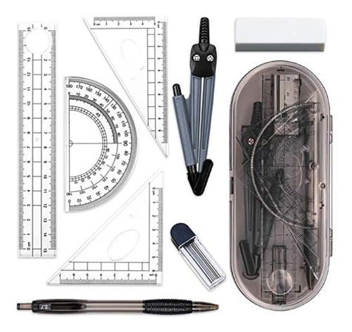 Kit Geometria Matematica 8 Piezas Para Estudiantes Estuche