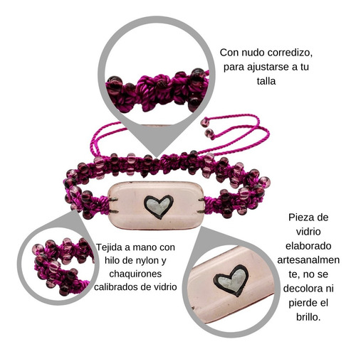 Imagen 4 de 9 de Pulsera Tejida Chaquiron Corazón Morado