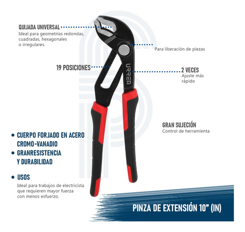 Pinza De Extensión 19 Posiciones Urrea 270gi 10 PuLG
