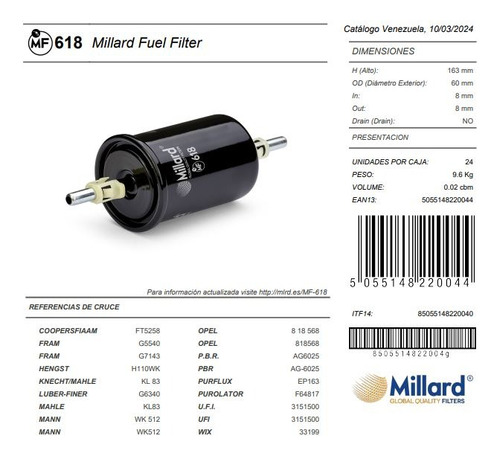 Mf 618 Filtro Gas Alfa Ti 146 4l 2.0lts  97-03 Corsa Astra