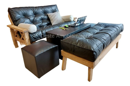 Combo Futon 2 Cpos + Mesa + 2 Puff + Banqueta Piecera