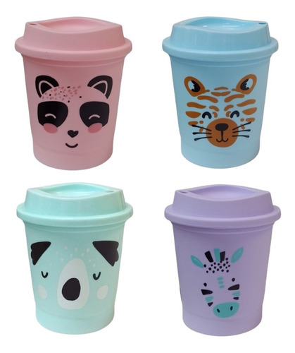 Vaso 300 Ml Mini Café Niño Niña Diseño Animales Bpa Free