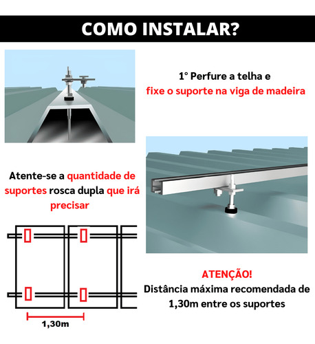 Kit Suporte 04 Placas Solar Estrutura Viga Madeira 4,80m
