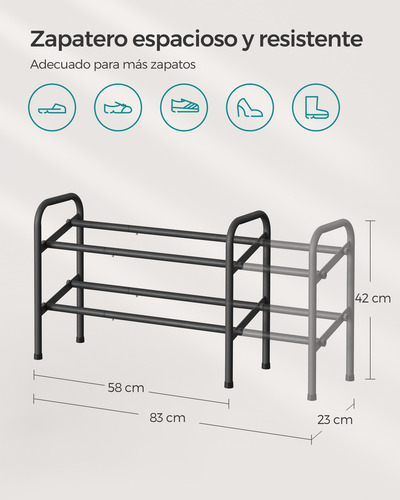 Zapatero Extensible De 2 Niveles Estantería Ajustable Acero