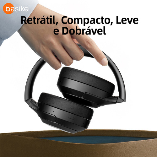 Fone de Ouvido pretosem Fio Bluetooth 5.4 Premium anc Hifi Redução de Ruído Ativo-bateria de 40 Horas de Duração fone de Ouvido Bluetooth Corrida Regulável fone de Ouvido Bluetooth Basike