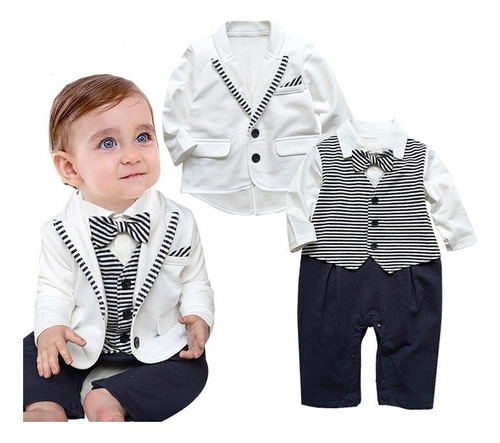 Conjunto Semiformal For Bebé Niño: Pelele A Rayas+pajarita+