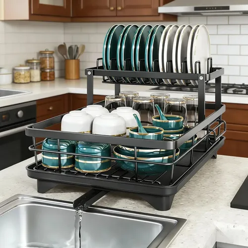 Escorredor de Louças Rack 2 Andares Preto com Bandeja Coletora Organizador de Pia Cozinha Mix Home Center