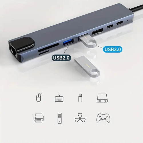 Adaptador Usb C Tipo-c 8-en-1 Con Convertidor De Hdtv A 4k P