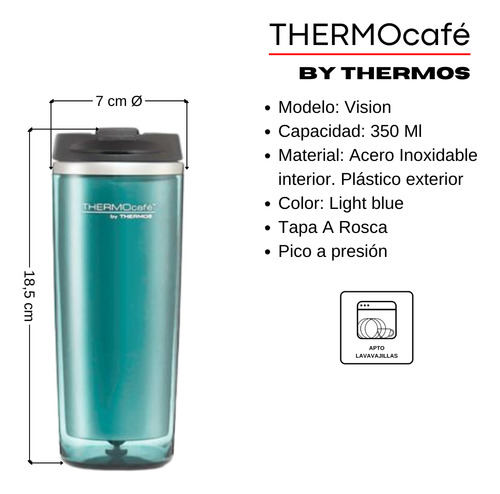 Thermos Vaso Térmico Vision Colores Acero Inox. 350 Ml Celeste