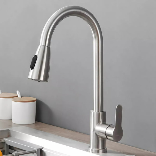 Grifo Monocomando Grifería De Mesada Cocina Pico Extensible Color Gris