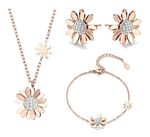 Conjunto De Collar Y Aretes Con Pulsera De Flores