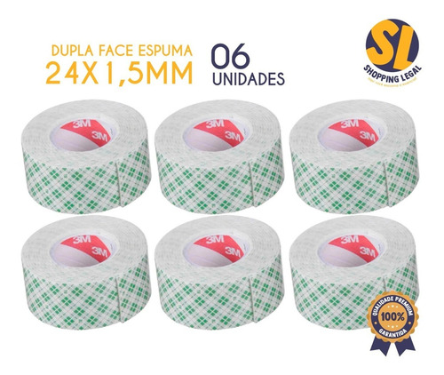 Imagem 2 de 6 de Fita Dupla Face Quadro Espelho 24mm X 1,5m 3m Kit 6 Unid