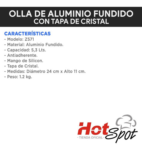 Imagen 3 de 5 de Olla Cacerola De Aluminio Fundido Hot Spot Z571 Tapa 24 Cm