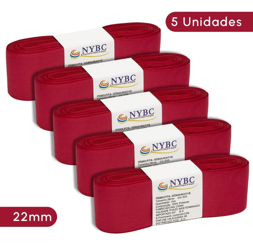 Fita Para Laço De Gorgurão Vinho C - 22 Mm - Kit/5 - Nybc Liso