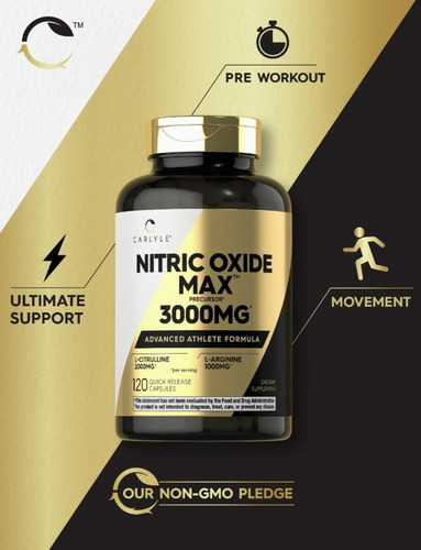 Óxido Nítrico Max Carlyle Pre Entrenamiento 3000 Mg Original