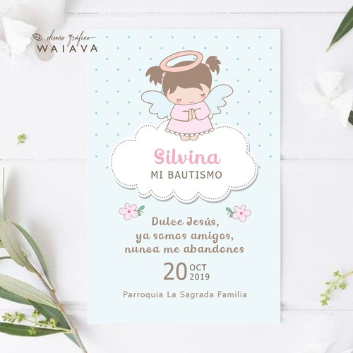 Imagen 3 de 10 de Estampitas Bautismo Tarjetas Estampas Nenas X 3u