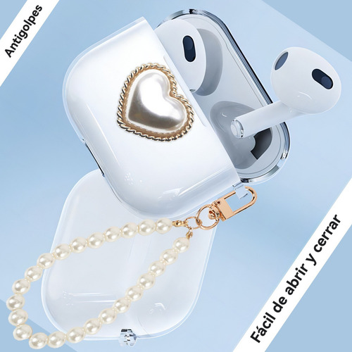 USDILU Funda Case para AirPods Pro 2 Carcasa Mujer Color Transparente con Pulsera joyería Uso Silicona Mujer Niñas y con Llavero Soporte