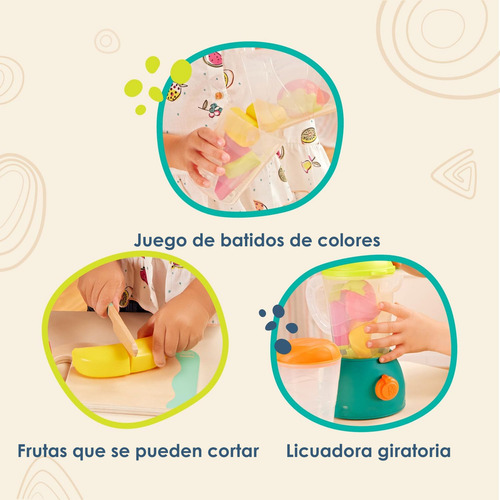 Juego Licuadora Infantil Con Frutas Velcro Battat