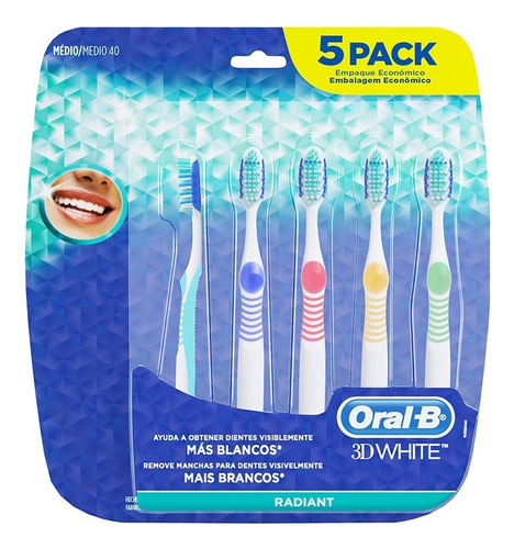 Cepillo Oral B Dental 3d White Blanco Radiant 5 Unidades