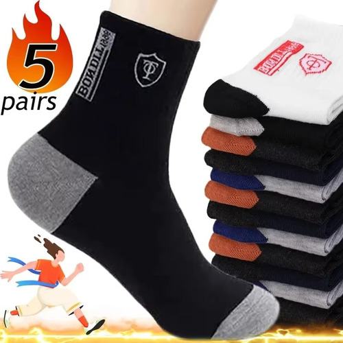 Calcetines Deportivos A Media Pantorrilla Para Hombre, 5 Par
