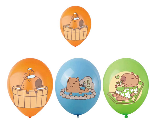 Pack 12 Globos Cumpleaños Diseño Capibara Capybara Niños