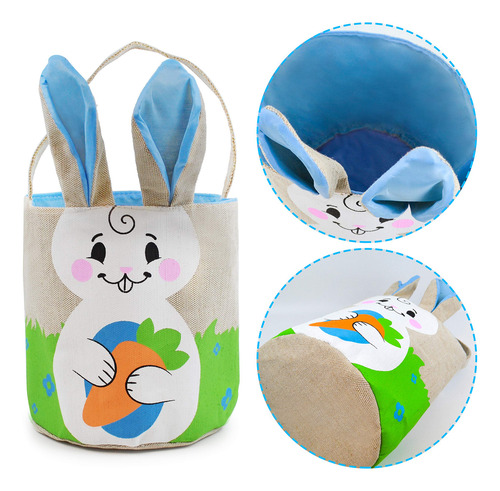 Canasta De Arpillera Diseño Conejo De Pascua Con Asa 2 Pzas