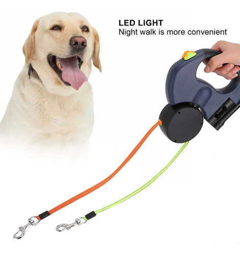 Correa Retráctil Para Perros Y Gatos Con Luz Led Gris Oscuro