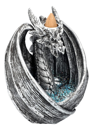 Quemador De Incienso Reflujo Dragon Silver Estatua Soporte C