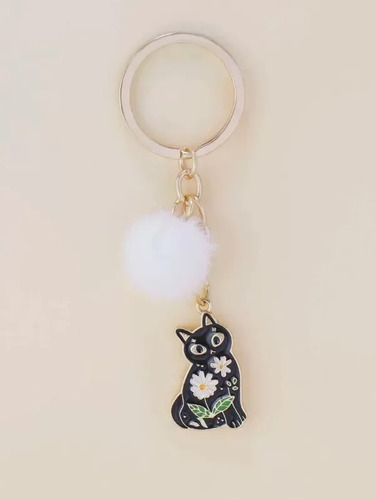 Llavero Con Diseño De Gato. Elegí A Tu Michi. Color Pompón Blanco
