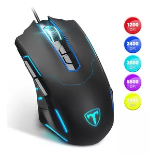 TERPORT S708 Mouse Gamer De Entrada Con 7 Botones Programables, Seguimiento Hasta 7200 Dpi Y Con 5 Niveles Ajustables, Mouse De Juegos Ergonómico Programable