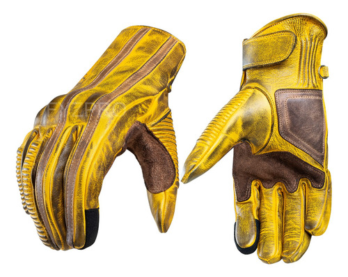 Guantes De Cuero Para Moto Café Efecto Vintage Espectacular